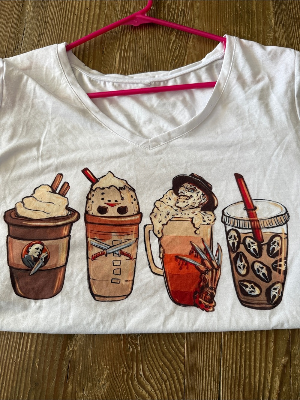 Horror coffee/tea and ice cream White Short Sleeve Graphic Tee